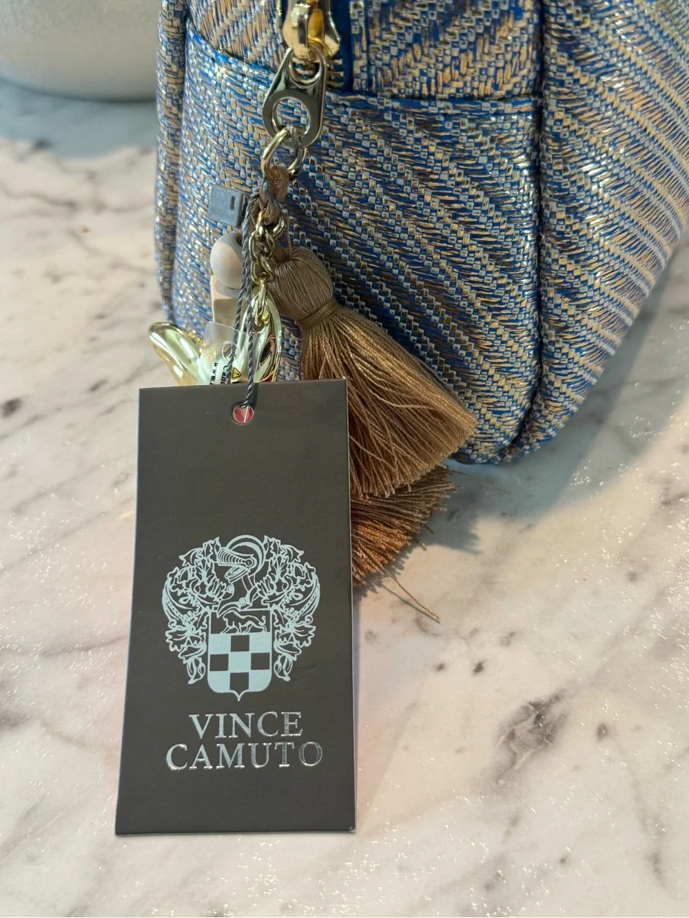 Vince Camuto Metallic Blue Cosmetic Pouch with Charm